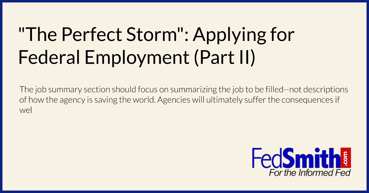 "The Perfect Storm": Applying for Federal Employment (Part II)