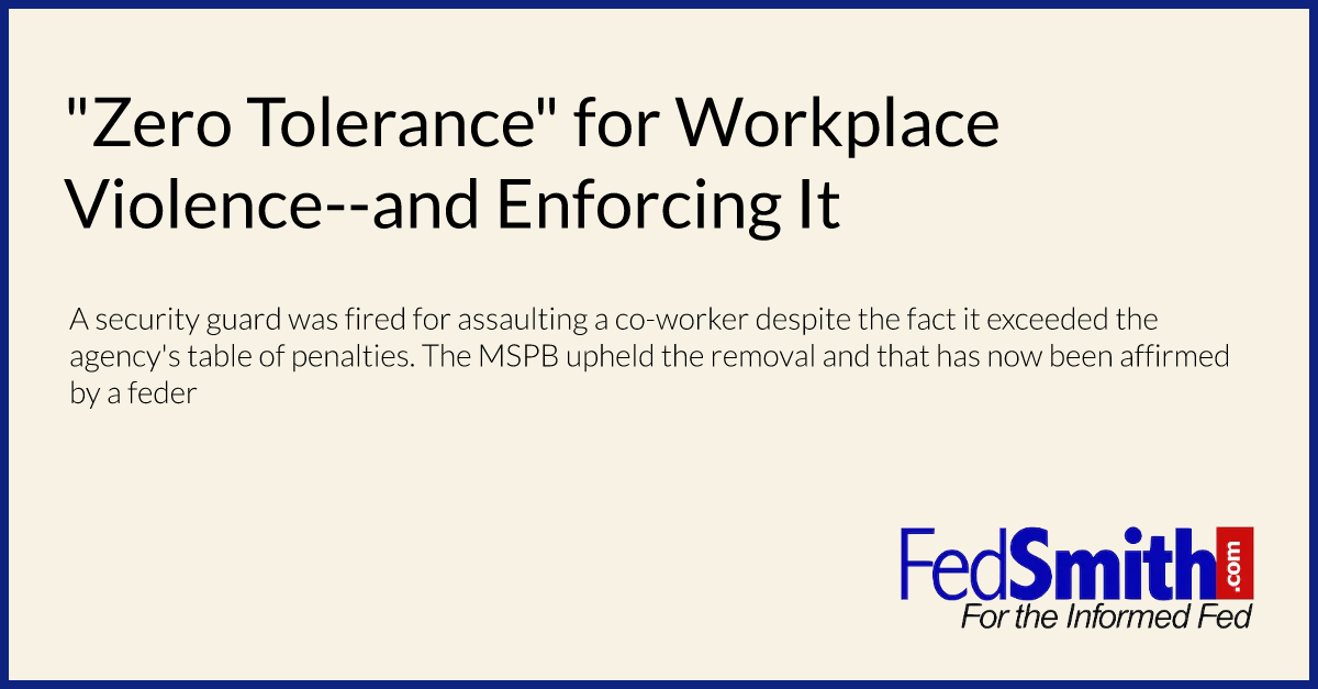 "Zero Tolerance" for Workplace Violence--and Enforcing It